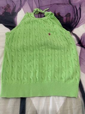Ralph Lauren  Green Cable-Knit Halter Tank with Pink Pony